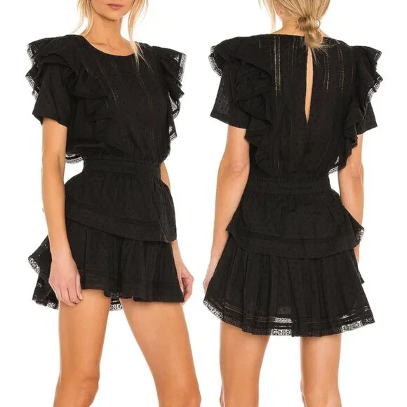 LoveShackFancy | Dresses | Loveshackfancy Natasha Ruffle Mini Dress Xs Black  | Poshmark